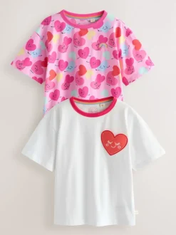Little Bird by Jools Oliver White and Heart Print Jersey T-Shirt 2 Pack