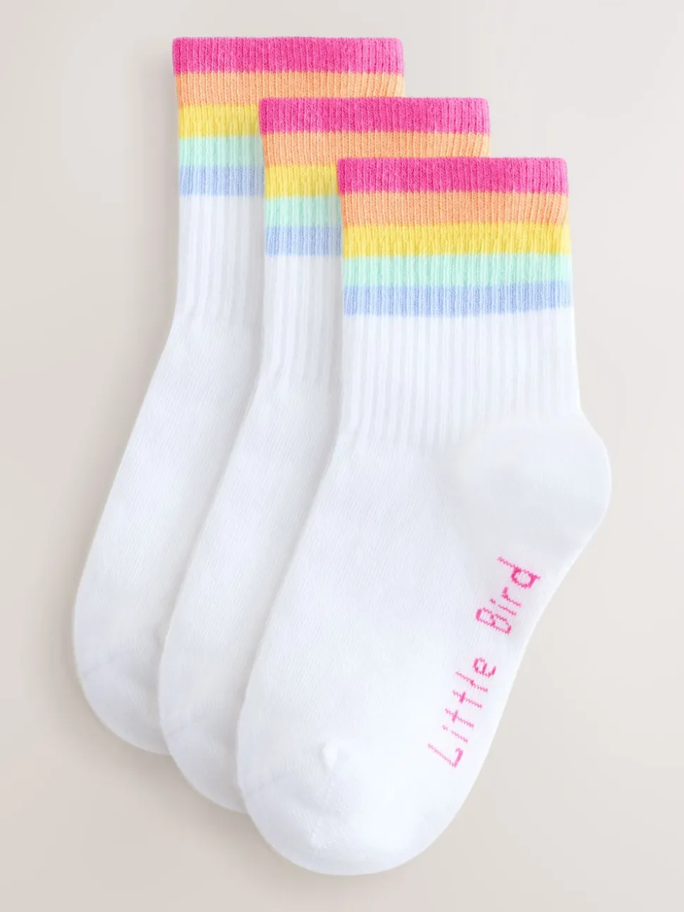 Little Bird by Jools Oliver White Pastel Rainbow Stripe Ankle Socks 3 Pack