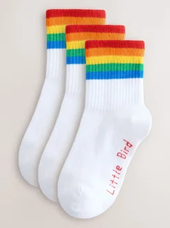 Little Bird by Jools Oliver White Bright Rainbow Stripe Ankle Socks 3 Pack