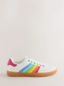 Little Bird by Jools Oliver White Older Gum Sole Trainers with Rainbow Stripe