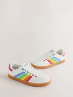 Little Bird by Jools Oliver White Older Gum Sole Trainers with Rainbow Stripe
