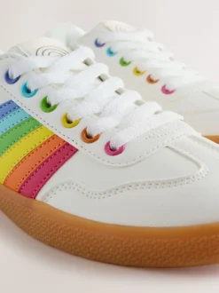 Little Bird by Jools Oliver White Older Gum Sole Trainers with Rainbow Stripe