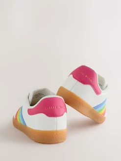 Little Bird by Jools Oliver White Older Gum Sole Trainers with Rainbow Stripe