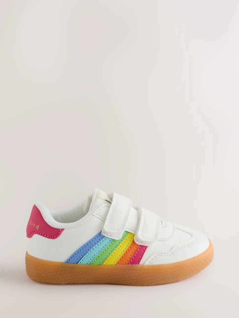 Little Bird by Jools Oliver White Younger Gum Sole Trainers with Rainbow Stripe