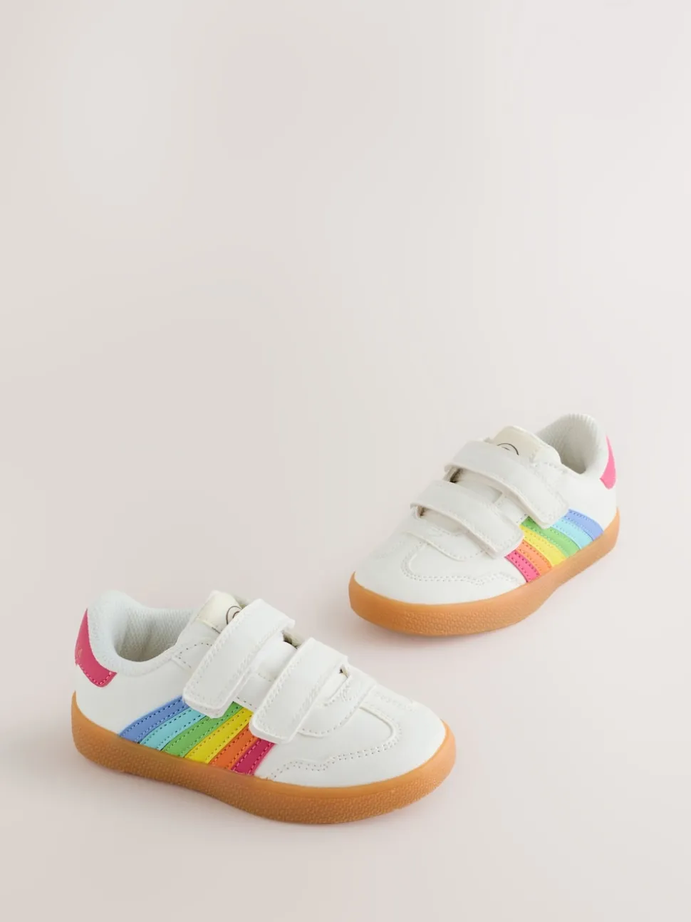 Little Bird by Jools Oliver White Younger Gum Sole Trainers with Rainbow Stripe