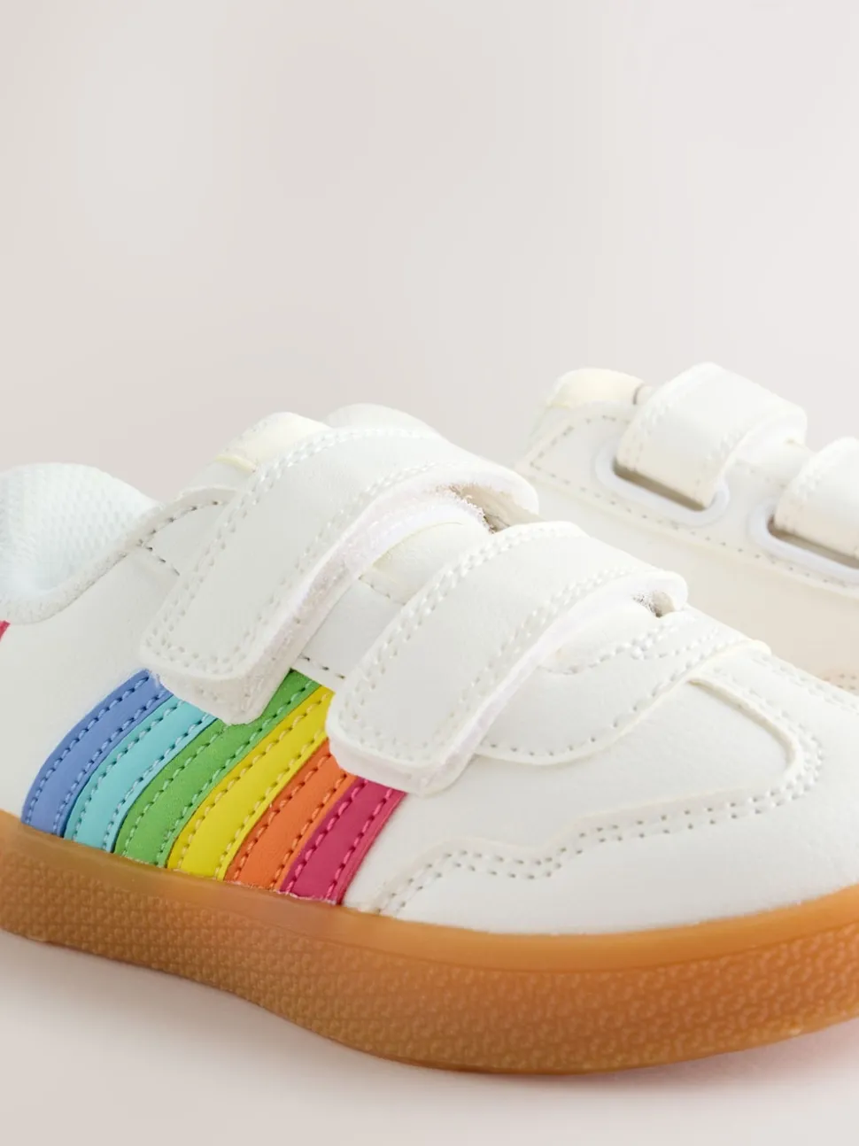 Little Bird by Jools Oliver White Younger Gum Sole Trainers with Rainbow Stripe