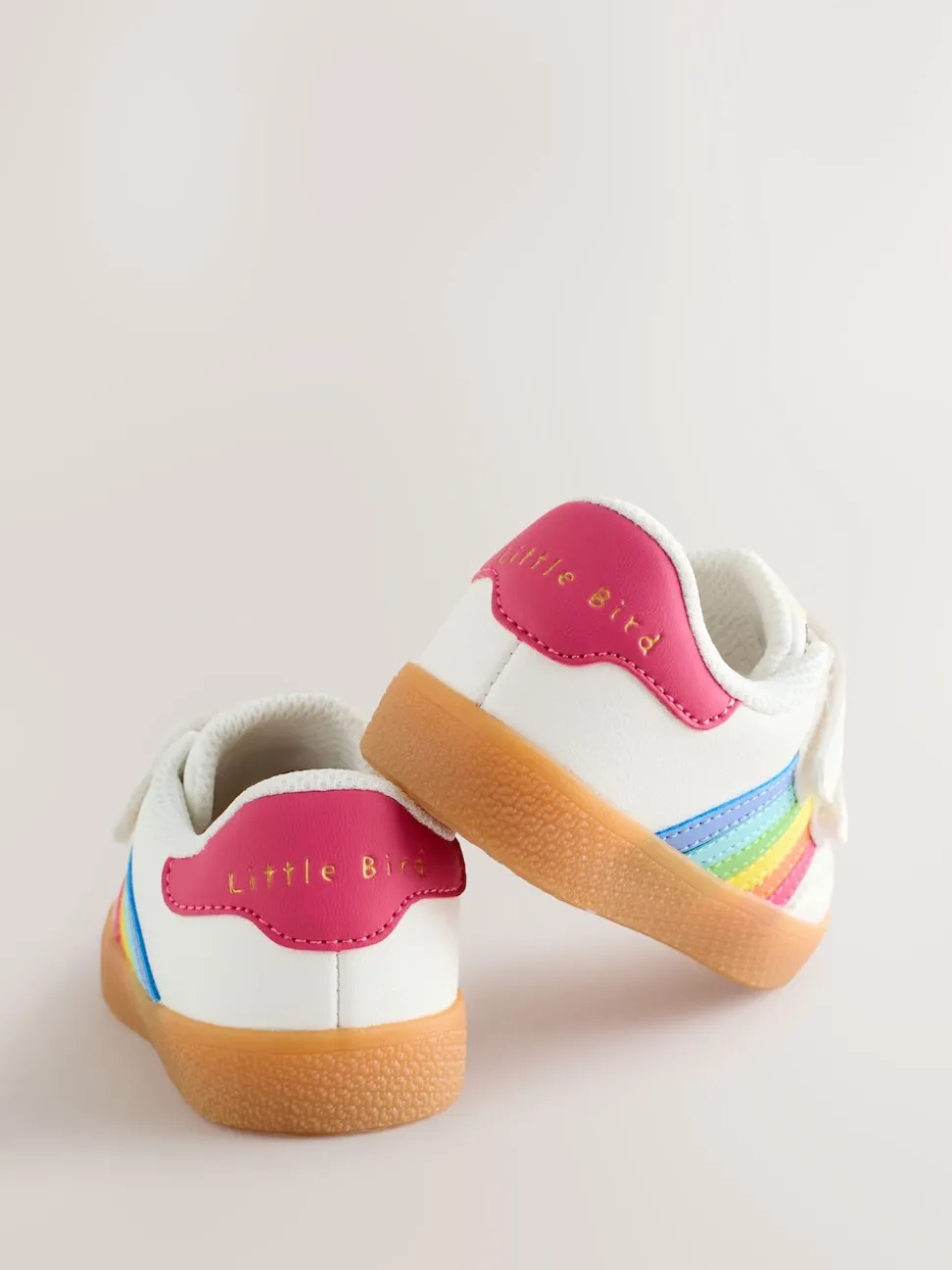 Little Bird by Jools Oliver White Younger Gum Sole Trainers with Rainbow Stripe