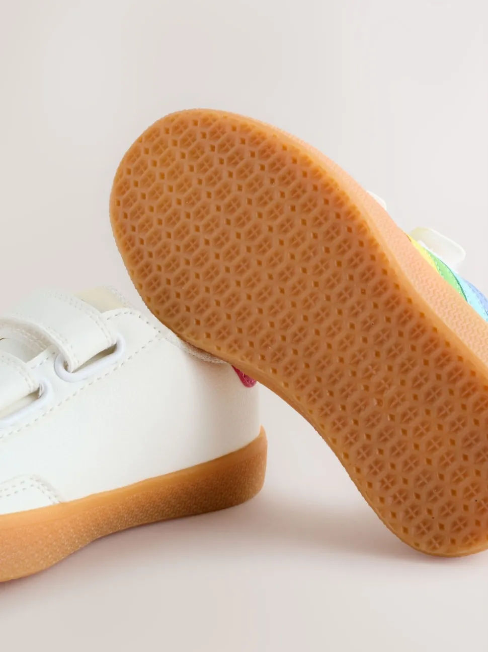 Little Bird by Jools Oliver White Younger Gum Sole Trainers with Rainbow Stripe
