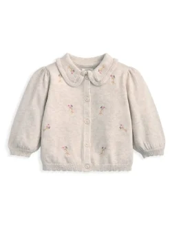 Mamas & Papas Brown Embroidered Knit Cardigan & Leggings Set with Scallop Detail