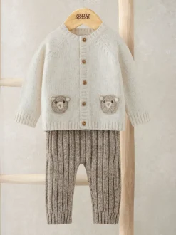 Mamas & Papas Brown Me and You Bear Cardigan & Leggings Knit Set