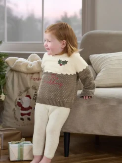 Mamas & Papas Brown My Little Pudding Christmas Jumper