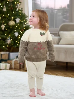 Mamas & Papas Brown My Little Pudding Christmas Jumper