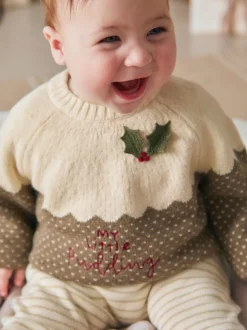 Mamas & Papas Brown My Little Pudding Christmas Jumper