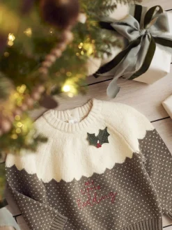 Mamas & Papas Brown My Little Pudding Christmas Jumper