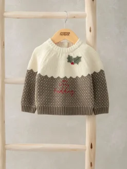 Mamas & Papas Brown My Little Pudding Christmas Jumper
