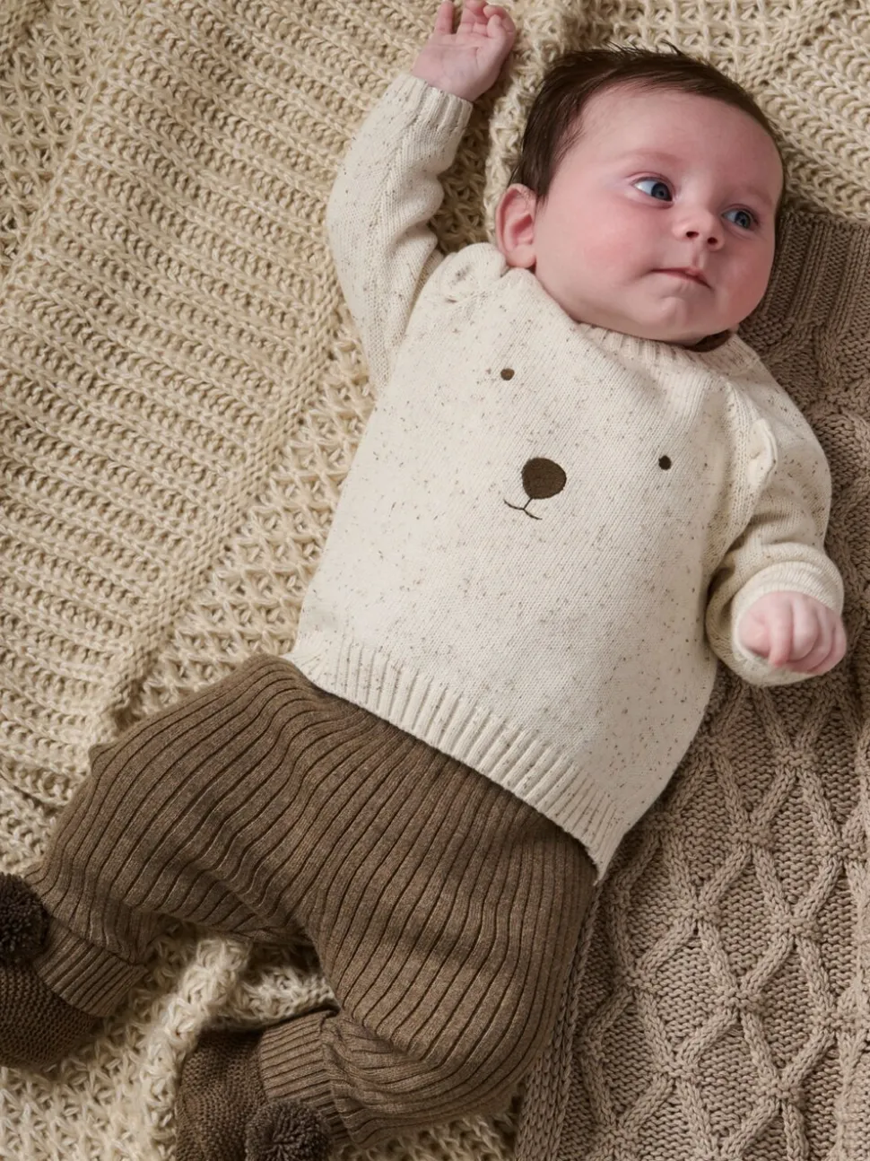 Mamas & Papas Brown 2 Piece 100% Cotton Bear Knit Set