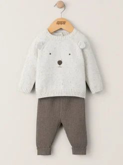 Mamas & Papas Brown 2 Piece 100% Cotton Bear Knit Set