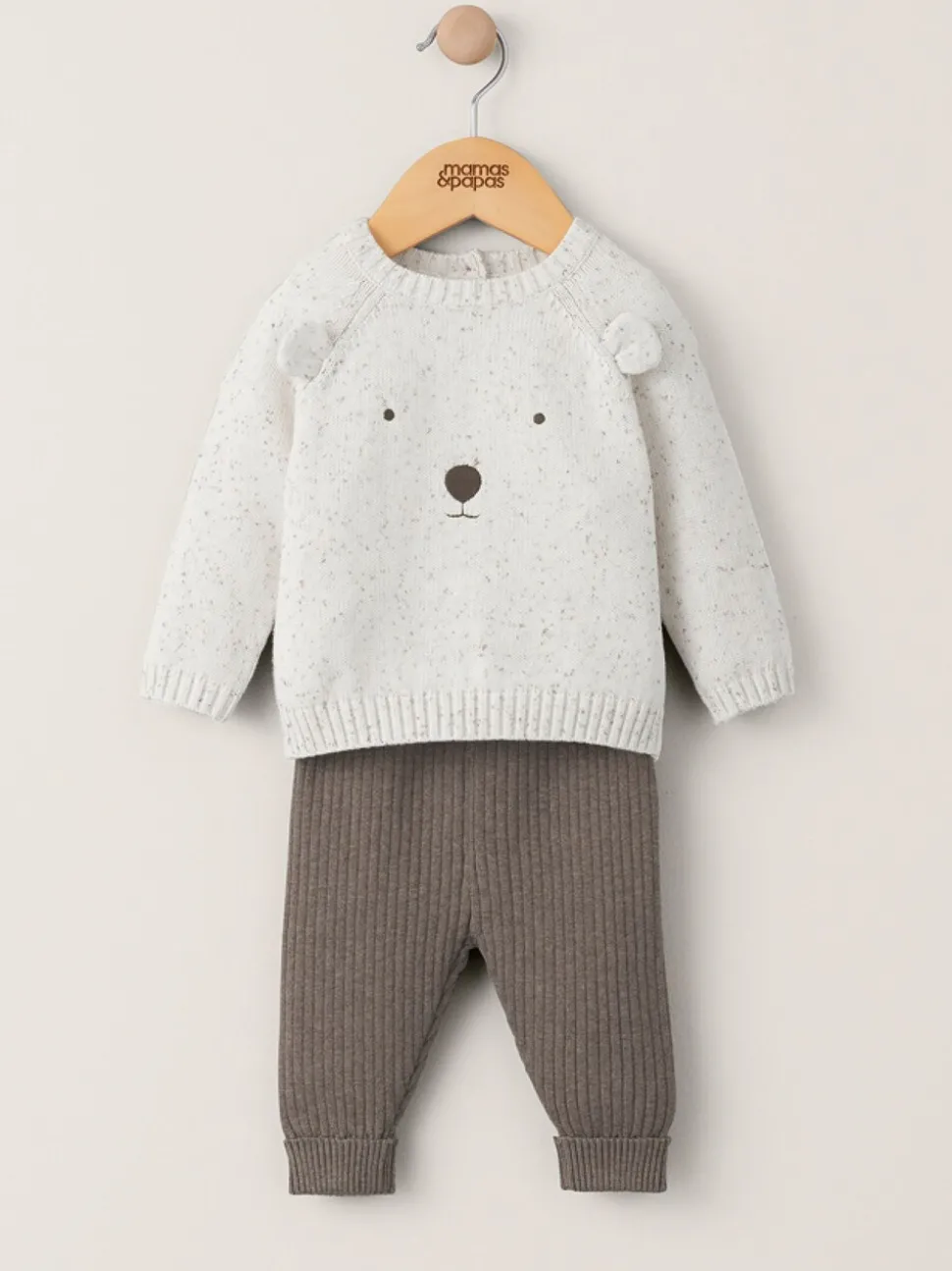 Mamas & Papas Brown 2 Piece 100% Cotton Bear Knit Set