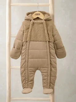 Mamas & Papas Brown Quilted Cord and Borg Pramsuit with 3D Ears