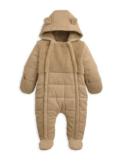 Mamas & Papas Brown Quilted Cord and Borg Pramsuit with 3D Ears
