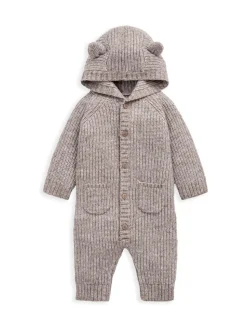 Mamas & Papas Brown Ribbed Knitted Romper with 3D Bear Ears