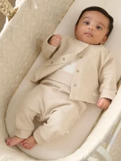 Mamas & Papas 100% Cotton Duckling Brown Jersey Jacket Bodysuit And Leggings Set