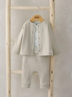Mamas & Papas 100% Cotton Duckling Brown Jersey Jacket Bodysuit And Leggings Set