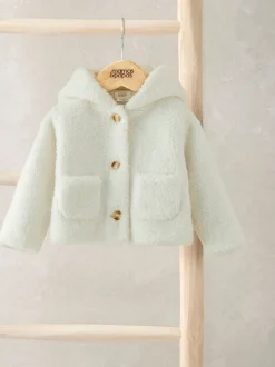 Mamas & Papas Cream Borg Jacket with 3D Bear Ears