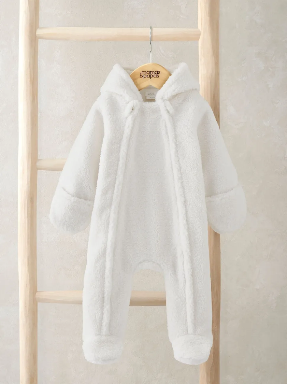 Mamas & Papas Cream Borg Pramsuit with 3D Bear Ears
