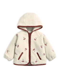 Mamas & Papas Cream Embroidered Hooded Borg Jacket