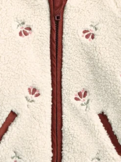Mamas & Papas Cream Embroidered Hooded Borg Jacket