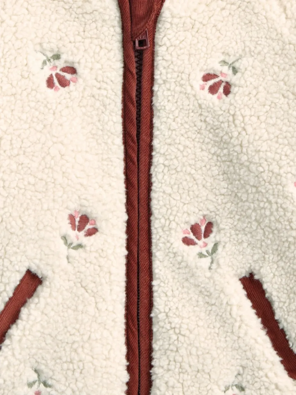 Mamas & Papas Cream Embroidered Hooded Borg Jacket