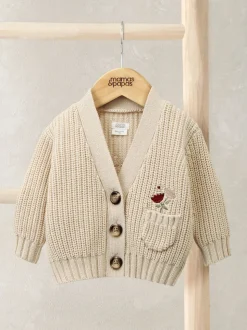 Mamas & Papas Cream Embroidered Knitted Cardigan