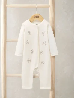 Mamas & Papas Cream Embroidered Teddy Bear Romper