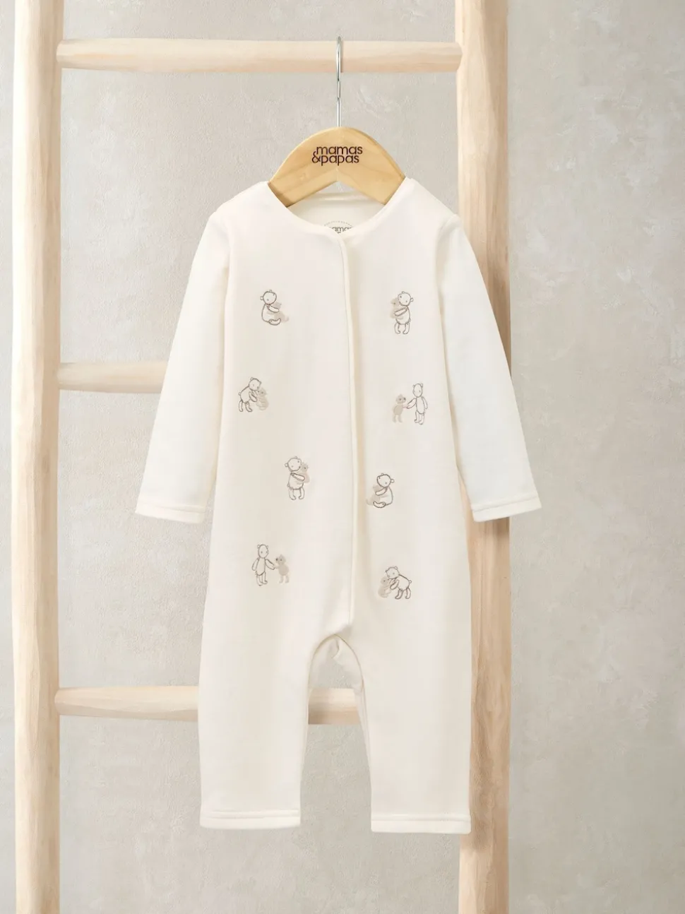 Mamas & Papas Cream Embroidered Teddy Bear Romper
