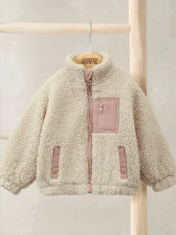 Mamas & Papas Cream Funnel Neck Borg Jacket with Chest Pocket