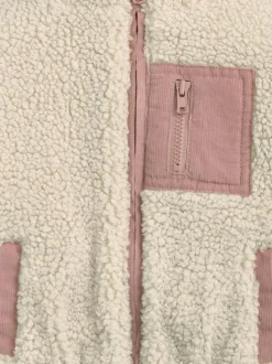 Mamas & Papas Cream Funnel Neck Borg Jacket with Chest Pocket