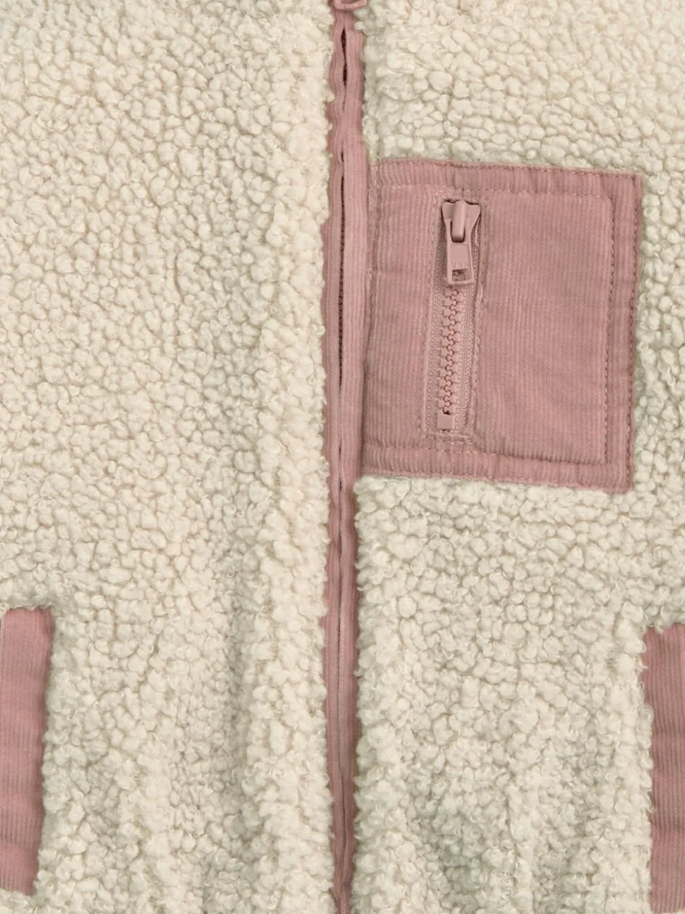 Mamas & Papas Cream Funnel Neck Borg Jacket with Chest Pocket