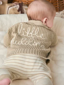 Mamas & Papas Cream Little Pudding Christmas Cardigan & Leggings Knit Set