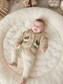 Mamas & Papas Cream Little Pudding Christmas Cardigan & Leggings Knit Set