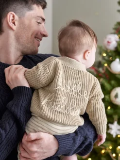 Mamas & Papas Cream Little Pudding Christmas Cardigan & Leggings Knit Set