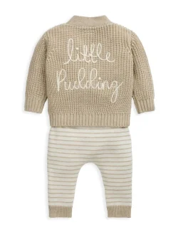 Mamas & Papas Cream Little Pudding Christmas Cardigan & Leggings Knit Set