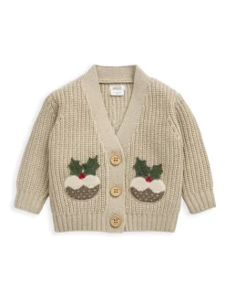 Mamas & Papas Cream Little Pudding Christmas Cardigan & Leggings Knit Set