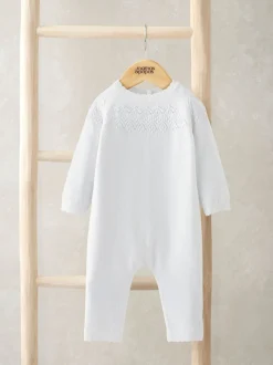 Mamas & Papas Cream Pointelle Knitted Romper