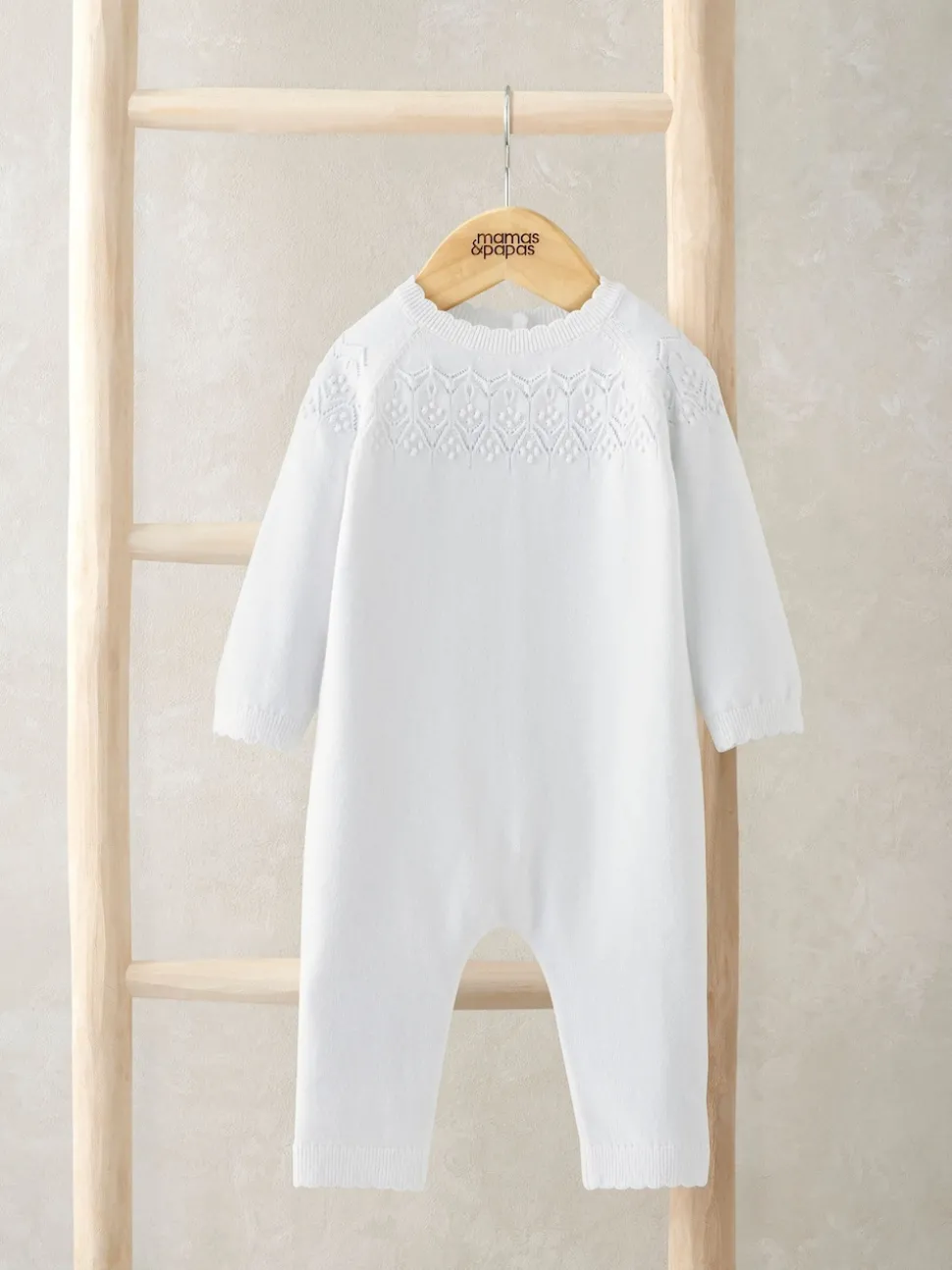 Mamas & Papas Cream Pointelle Knitted Romper