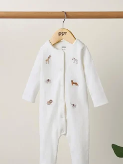 Mamas & Papas Cream Safari Embroidered 100% Cotton Romper