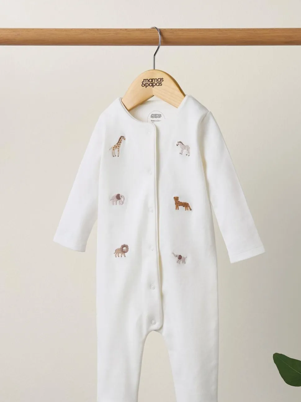 Mamas & Papas Cream Safari Embroidered 100% Cotton Romper