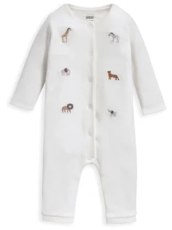 Mamas & Papas Cream Safari Embroidered 100% Cotton Romper
