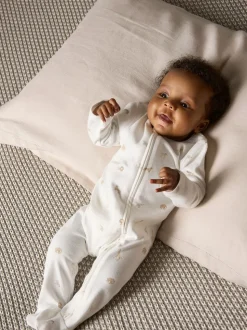 Mamas & Papas Cream Safari Embroidered 100% Cotton Romper