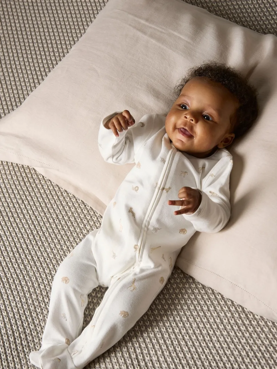 Mamas & Papas Cream Safari Embroidered 100% Cotton Romper